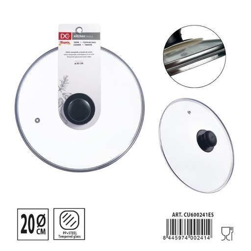 [A001076] Tapa de cristal templado 20cm - Accesorios para sartenes y ollas