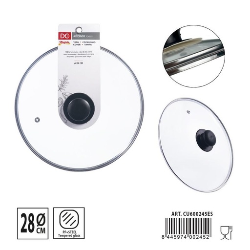 [A001080] Tapa de cristal templado 28cm - Accesorios para sartenes y ollas