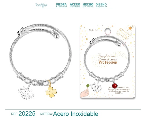 [20225] Brazalete con ojo turco de acero para deseo: Protección - Joyería y accesorios