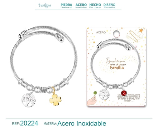 [20224] Brazalete con árbol de la vida de acero para deseos - Artículos de regalo