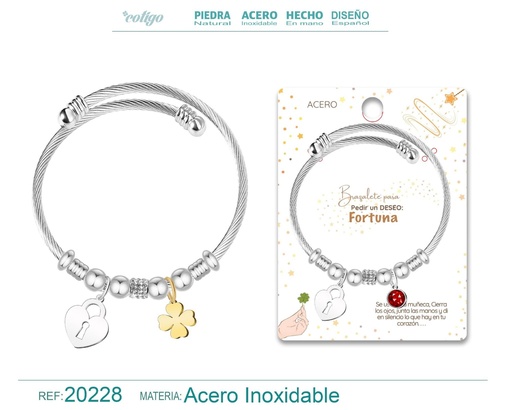 [20228] Brazalete con candado de acero para deseo: Fortuna - Joyería y accesorios