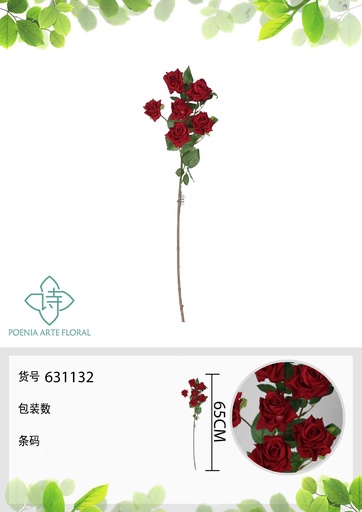 [631132ROJO] Eucalipto falso de 6 cabezas 65 cm - Decoración floral
