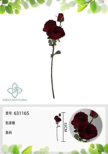 [631165ROJO] Rosa de Atenas falsa de un solo tallo 55 cm - Decoración floral