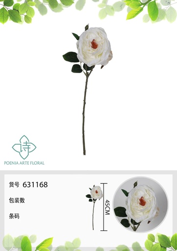 [631168BLANCO] Rosa de té romana falsa de un solo tallo blanca 45 cm - Decoración floral