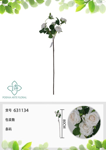 [631134BLANCO] Rosa falsa de 5 cabezas colorido 80 cm - Decoración floral