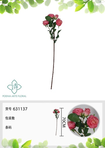[631137ROSA] Rosa de Milán falsa de 4 cabezas 70 cm - Decoración floral