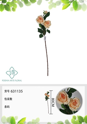 [631135CHAMPAGNE] Rosa de hibisco falsa de 3 cabezas - Decoración floral