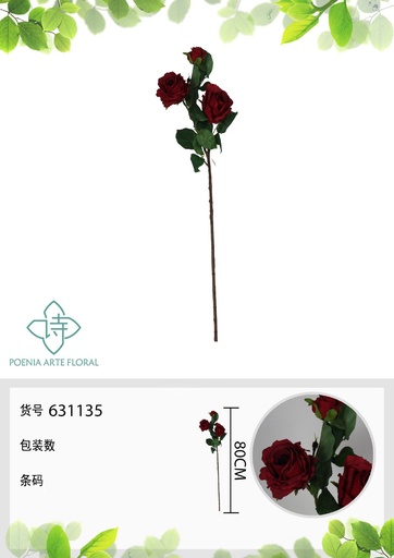 [631135ROJO] Rosa de hibisco falsa de 3 cabezas - Decoración floral