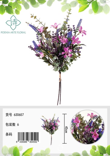 [630657-4PINK] Ramo de flores artificiales - Eucalipto pequeño ramo de flores oscuro