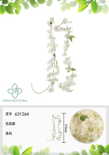 [631264BLANCO] Guirnalda de hiedra de primavera 175 cm - Decoración y guirnaldas