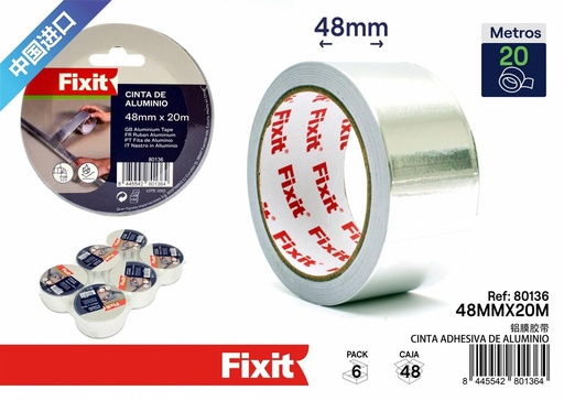 [80136] Cinta adhesiva de aluminio 48mm x 20m - Materiales de ferretería y cintas adhesivas