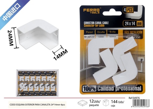 [04976] Ángulo exterior para canaleta PVC 24*14mm 4 piezas - Accesorios de instalación eléctrica