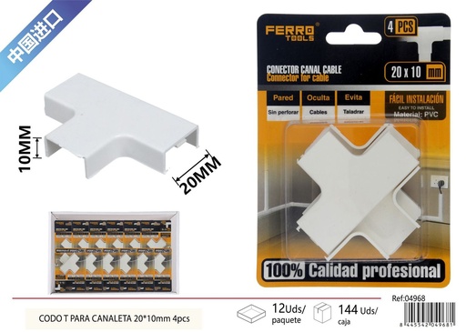 [04968] Codo T para canaleta PVC 20*10mm 4 piezas - Accesorios de instalación eléctrica