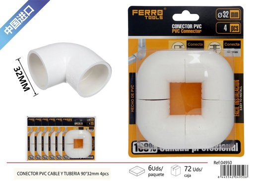 [04950] Codo para tubo PVC 32mm 4 piezas - Accesorios de instalación eléctrica