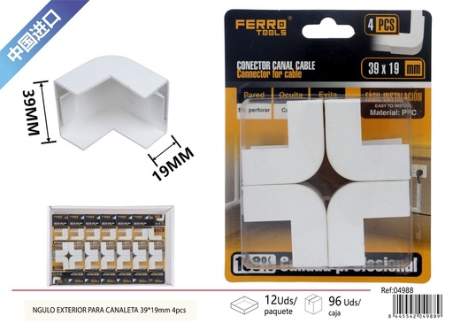 [04988] Ángulo exterior para canaleta PVC 39*19mm 4 piezas - Accesorios de instalación eléctrica