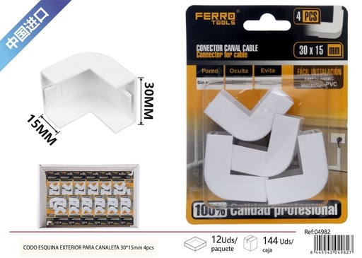 [04982] Ángulo exterior para canaleta PVC 30*15mm 4 piezas - Accesorios de instalación eléctrica