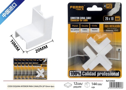 [04969] Ángulo interior para canaleta PVC 20*10mm 4 piezas - Accesorios de instalación eléctrico