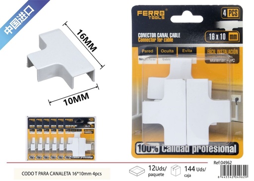 [04962] Codo T para canaleta PVC 16*10mm 4 piezas - Accesorios de instalación eléctric