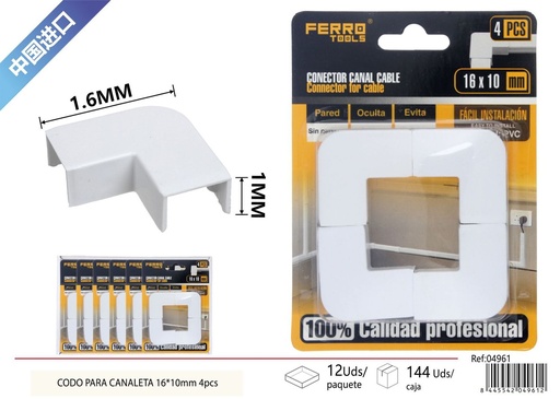 [04961] Codo para canaleta PVC 16*10mm 4 piezas - Accesorios de instalación eléctric