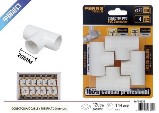 [04952] Codo T para tubo PPR 20mm 4 piezas - Accesorios de instalación eléctrica