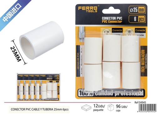 [04945] CONECTOR de tubo PVC 25mm 6 piezas - Accesorios de instalación eléctrica