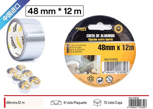 [01832] Cinta adhesiva de aluminio 4.8 x 12 m - Herramientas de ferretería