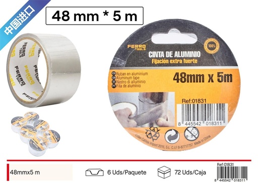 [01831] Cinta adhesiva de aluminio 4.8 x 5 m - Herramientas de ferretería