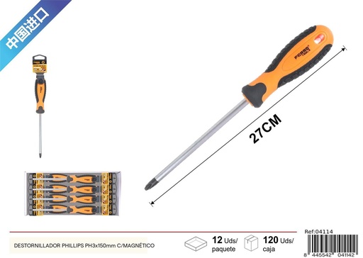 [04114] Destornillador Phillips PH3*150mm c/magnético - Herramientas de ferretería