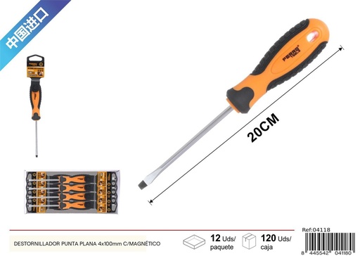 [04118] Destornillador de punta plana 4*100mm c/magnético - Herramientas de ferretería
