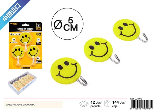 [02408] Gancho adhesivo con diseño de cara sonriente - Accesorios de ferretería y colgadores divertidos