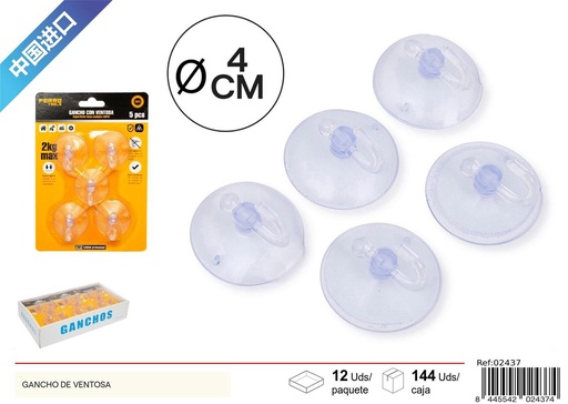 [02437] Gancho de ventosa transparente 4 cm - Accesorios de ferretería y colgadores