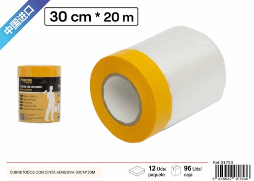 [01753] Cubretodos con cinta adhesiva 30 cm x 20 m - Protección para pintura