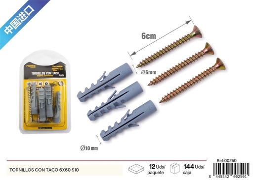 [00250] Tornillos con taco 6x60 mm - Ferretería y herrajes