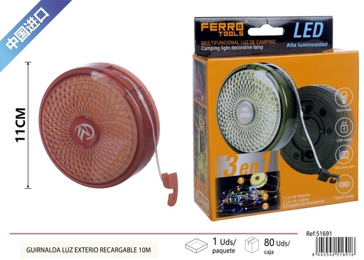 [51691] Guirnalda luz exterior recargable 10m - Electrónica y luces
