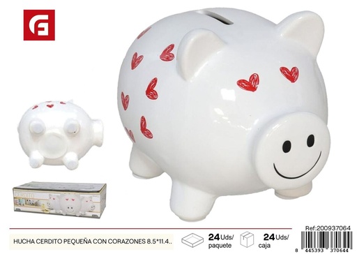 [200937064] Hucha cerdito pequeña con corazones 8.5x11.4x9.30 cm - Decoración y huchas
