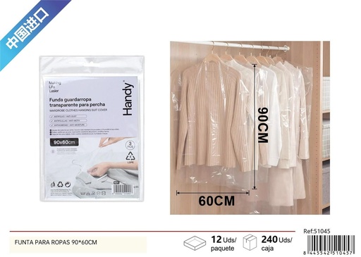 [51045] Funda para ropas transparente 0*90 cm 3 piezas - Protección y organización de vestuario