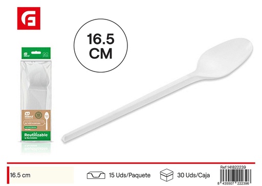 [141822239] Cuchara blanca reutilizable 16.5 cm 20 uds - Utensilios desechables reutilizables