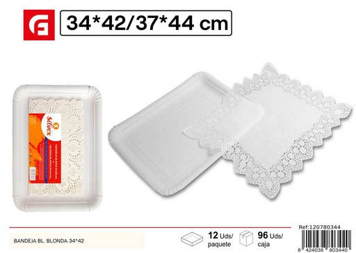 [120780344] Bandeja blanca con blonda 34*42 - Utensilios desechables