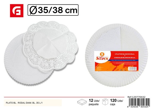 [120770432] Plato blanco con rodal diam. blanco 35 - Utensilios desechables