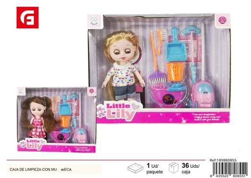 [189880855] Set caja de limpieza con muñeca - Juguete de juegos de rol