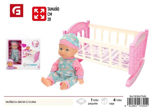 [161647345] Muñeca de 28cm con cuna - Juguetes de bebés