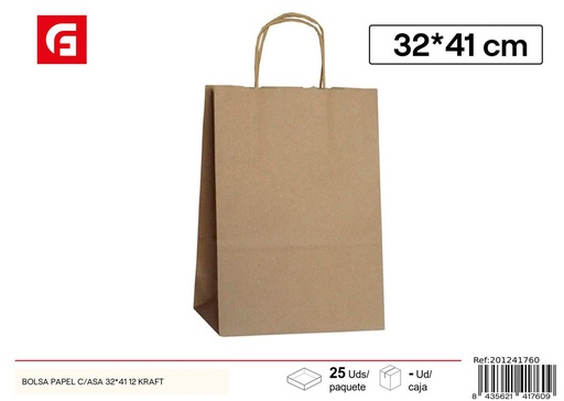 [201241760] Bolsa de papel kraft con asas 32*41+12 cm- Material de regalos y envoltorios