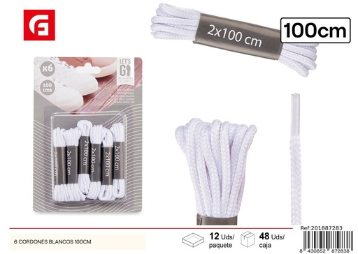 [201887283] Set de 6 cordones blancos 100cm - Artículos para costura y manualidades