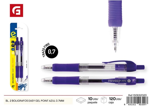 [150692320] 2 bolígrafos azules 0.7mm Easy Gel Point- Material escolar y escritura
