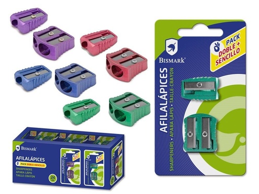 [150828431] Afilalápiz metal, set de 2 + 1 hueco- Material escolar y escritura