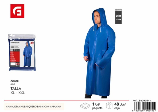 [188090544] Chaqueta chubasquero básica con capucha - Ropa y artículos para la lluvia