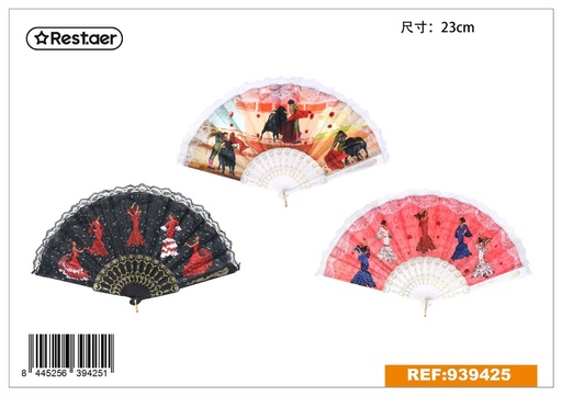 [939425] Abanico de tela con diseño de bailarina - Accesorios de verano