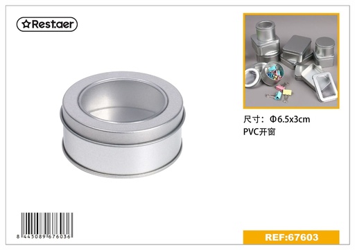 [67603] Caja de metal redonda con ventana φ6.5*3 cm - Artículos de regalo