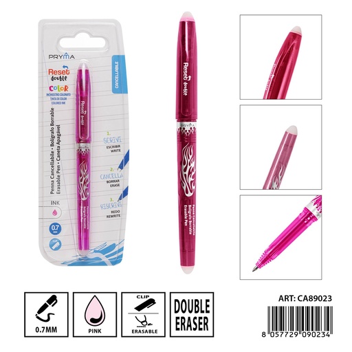 [0236331] Bolígrafo borrable goma doble 0.7mm color rosa - Utensilios de escritura y bolígrafos creativos