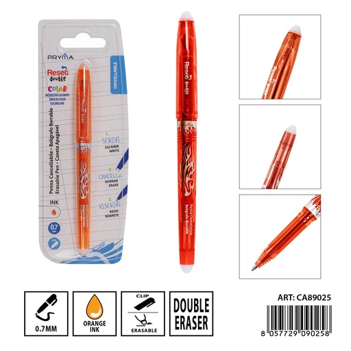 [0236333] Bolígrafo borrable a doble cara con tapa 0.7 mm naranja - Artículos de escritura